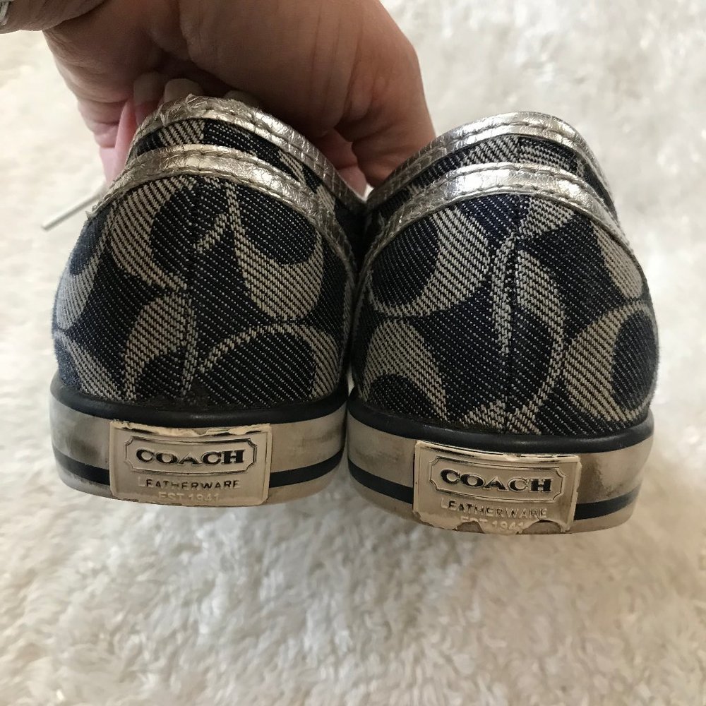 Coach Dee Navy Signature Sneakers Silver Logo 6.5 - Picture 7 of 9